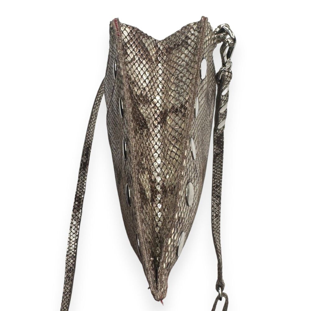 Hammitt Python Embossed Crossbody Clutch Silver Studded Small EUC+ - Picture 5 of 16